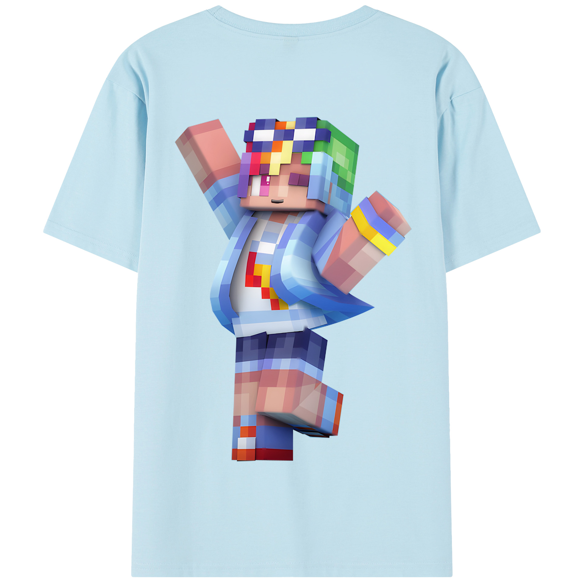 （画像用） マインクラフト ブロックの世界 Minecraft MC Block world 綿100％半袖Tシャツ（背面プリント）